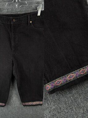 VTG Levis 550 Jeans Women Black 22W Denim Jeans USA Crop Custom Trim Cotton